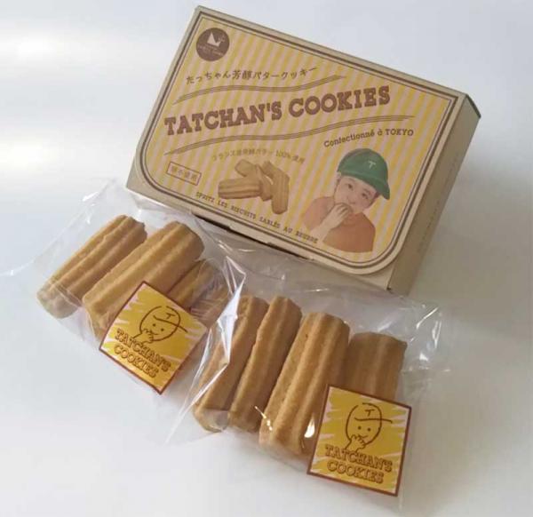 「たっちゃん芳醇バタークッキー」。パッケージやラベルのデザインも佐々木さんが手掛けた
