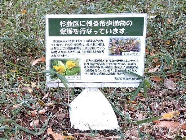 希少植物の保護を知らせる案内板