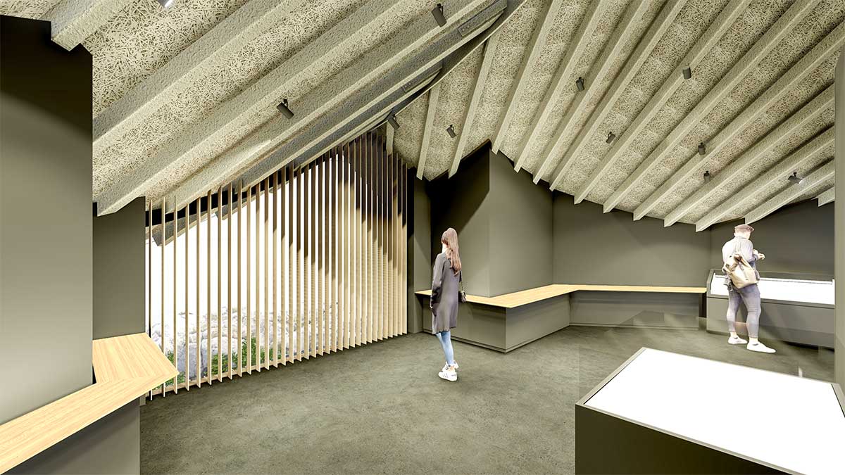 荻外荘「展示棟」２階のイメージ（Tekigaiso Information Center Ogikubo　©Kengo Kuma & Associates）